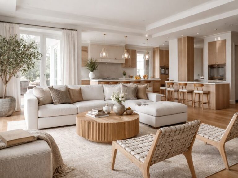 Modern open-plan living room and kitchen interior design by Arts Of Edge showcasing elegant residential home styling