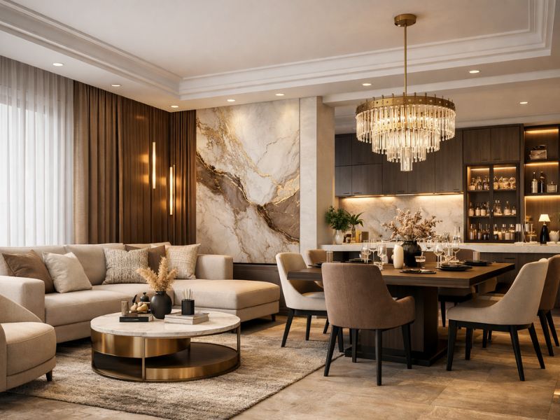 Stylish living and dining room interior by Arts Of Edge