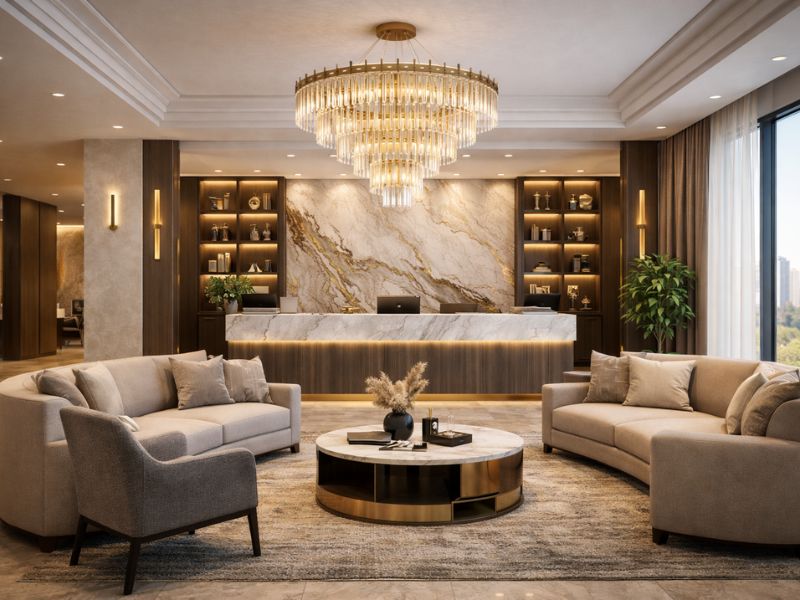 Elegant reception and lobby interior by Arts Of Edge
