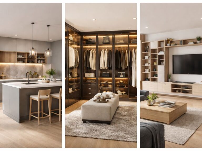 Modern kitchen, luxury wardrobe and modular furniture interior design by Arts Of Edge showcasing smart and stylish home interiors without people.