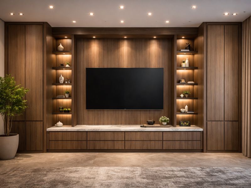 Modern TV unit and entertainment wall designed by Arts Of Edge
